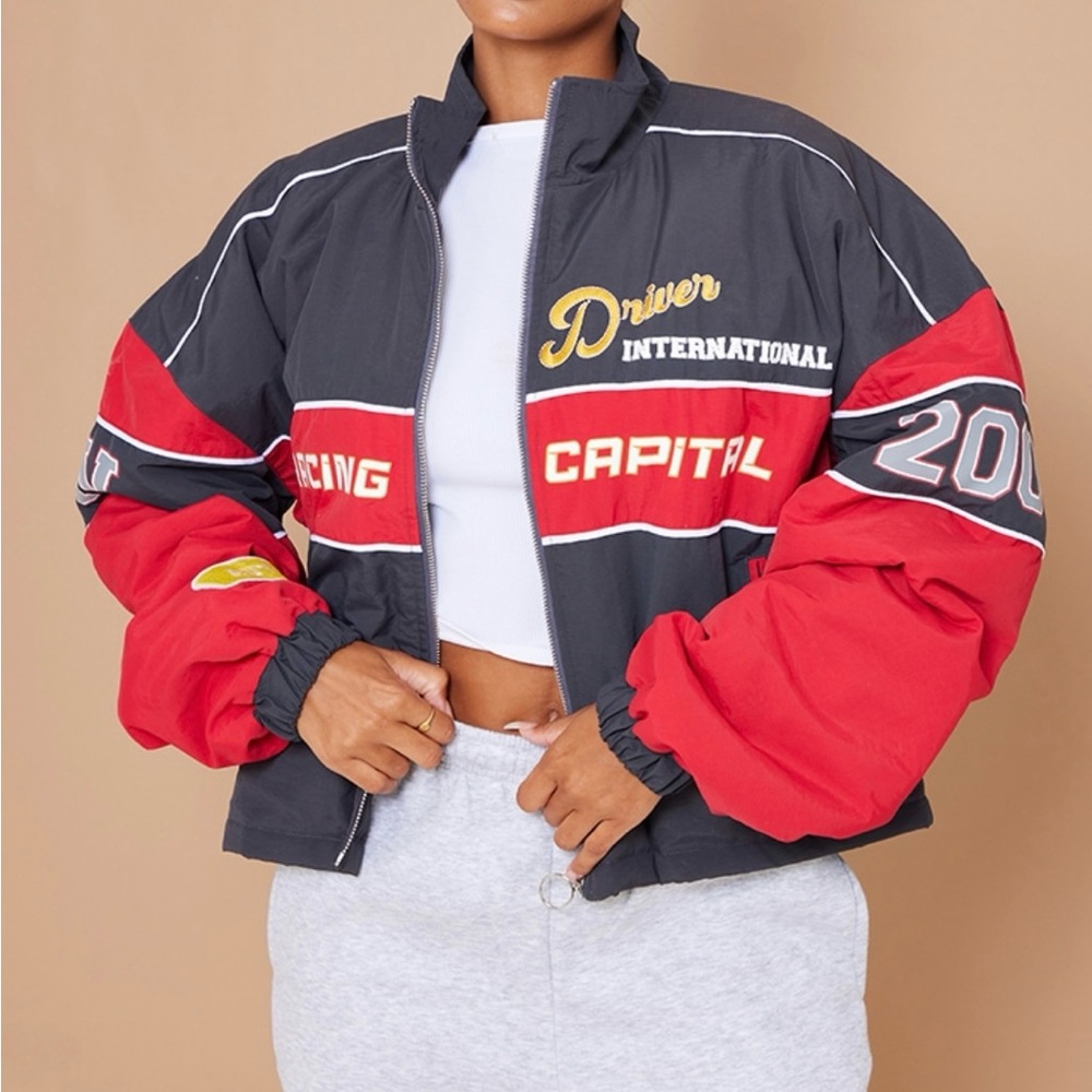 Fashion Nova Red and Black Bomber Jacket